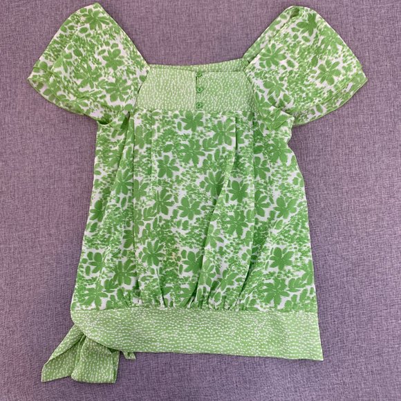 APT 9 Beautiful Green‎ Floral Blouse Small Pleated Off Shoulder Cute Bow Tie - Picture 10 of 12